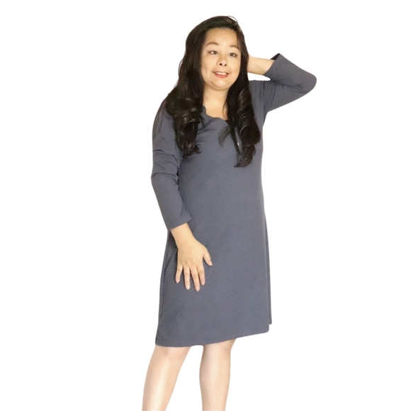 JOCKEYS WOMENS GREY LARGE V NECK HALD BUTTON DOWN  MIDI SWEATER DRESS - Picture 6 of 7